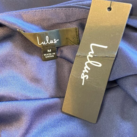 Lulu's Midi Cocktail Party Dress MEDIUM Blue V-neck Tiered Wedding Holiday NEW - Picture 5 of 11